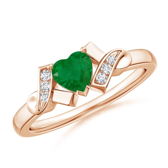 ANGARA Natural Solitaire Emerald Heart Engagement Ring with Diamond Accents in 14K Rose Gold for Women (Size-5mm) | May Birthstone, Anniversary, Jewelry Gift for Women | Natural Emerald Ring