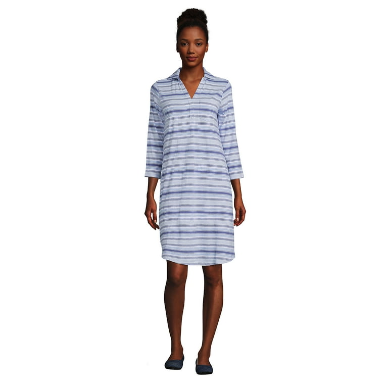 Lands End Women s Cotton Slub 3 4 Sleeve Polo Dress