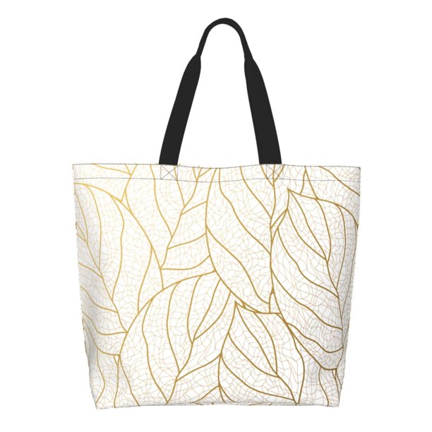 Disketp Elegant Gold Leaf Pattern Bolsa Tote Estampada para Mujer, Bolso de Hombro y de Mano para Compras y Viajes