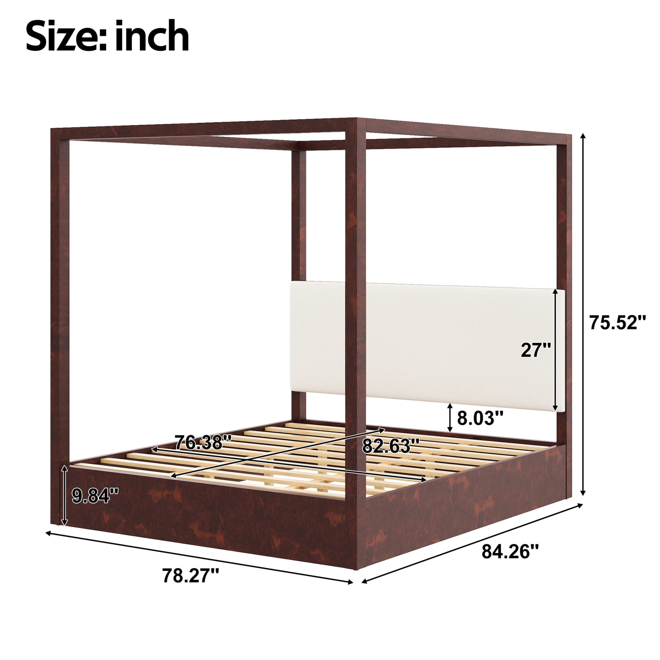 Christopher Knight Home King Canopy Platform Bed, Upholstered Headboard, Solid Wood Frame, Espresso