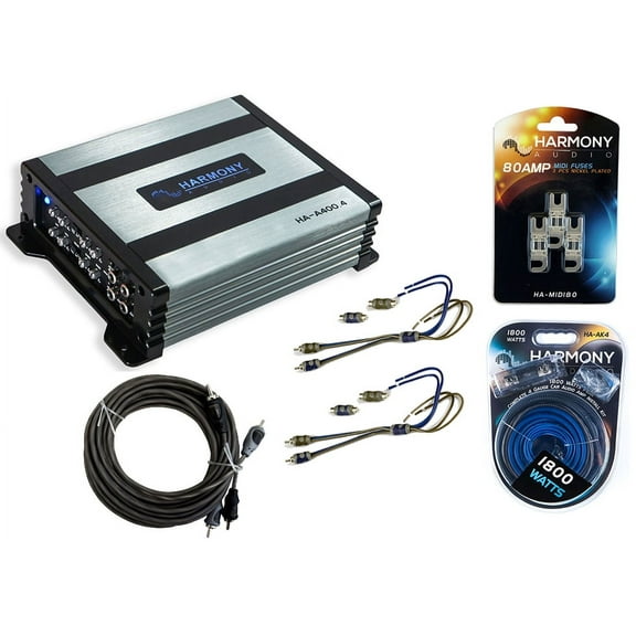 Harmony HA-A400.4 Car Audio 4 Channel Amp & 8 GA Amplifier Accessory Kit