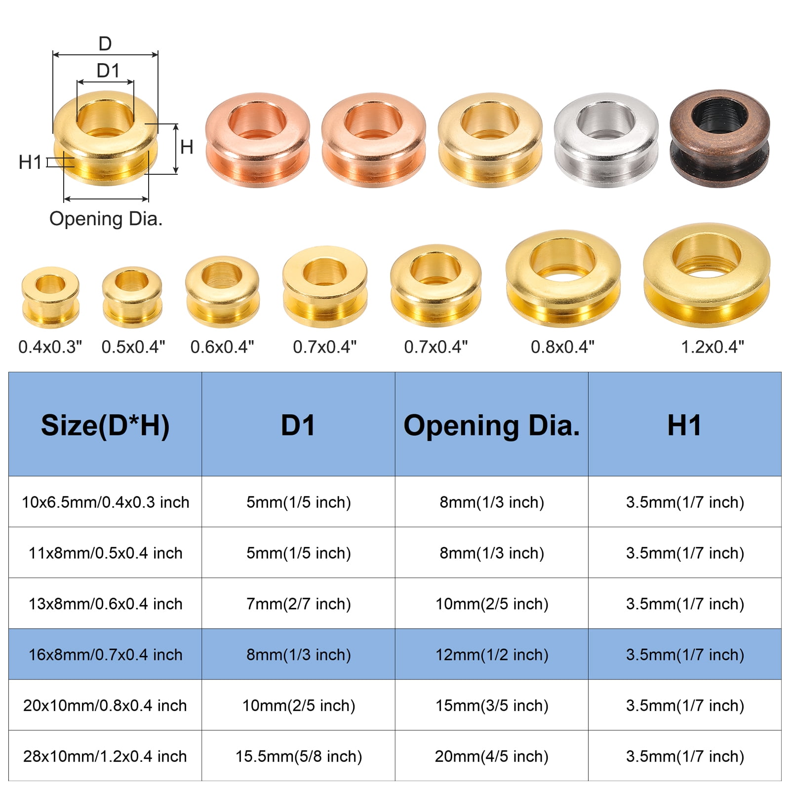Uxcell 8mm(1/3 inch) Solid Brass Hole Eyelets, 20 Pcs Flat Self Backing Grommets with Washer for Leather Craft, Imitation Silver
