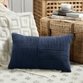 thumbnail image 3 of Fancy Homi 2 Packs Navy Blue Lumbar Decorative Throw Pillow Covers 14x24 Inch for Couch, Rustic Farmhouse Boho Home Decor, Soft Striped Corduroy Rectangle Accent Cushion Case 35x60 cm, 3 of 9