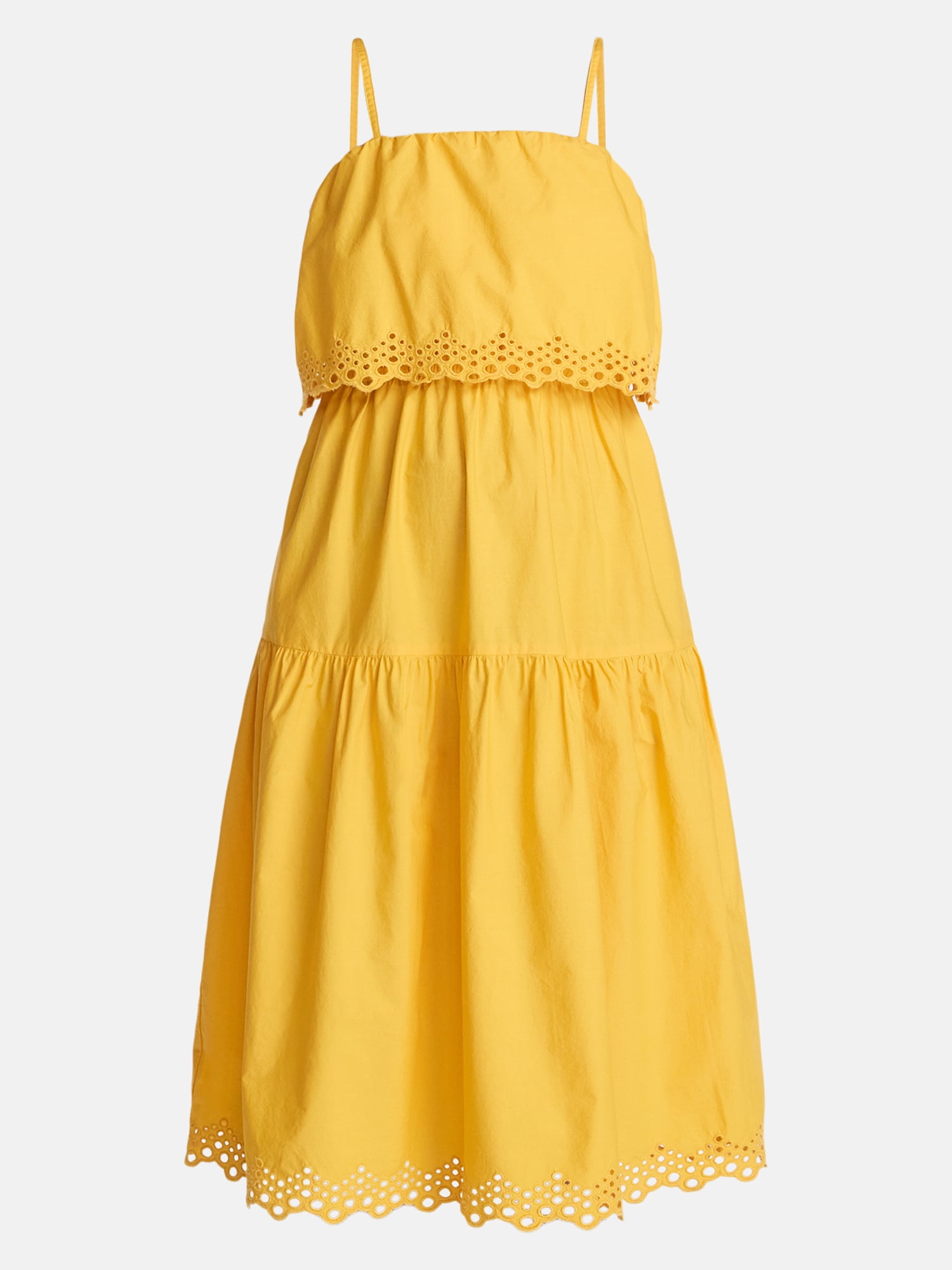 Time and Tru Women's and Women's Plus Sleeveless Cotton Midi Dress with Eyelet Trim, Sizes XS-4X