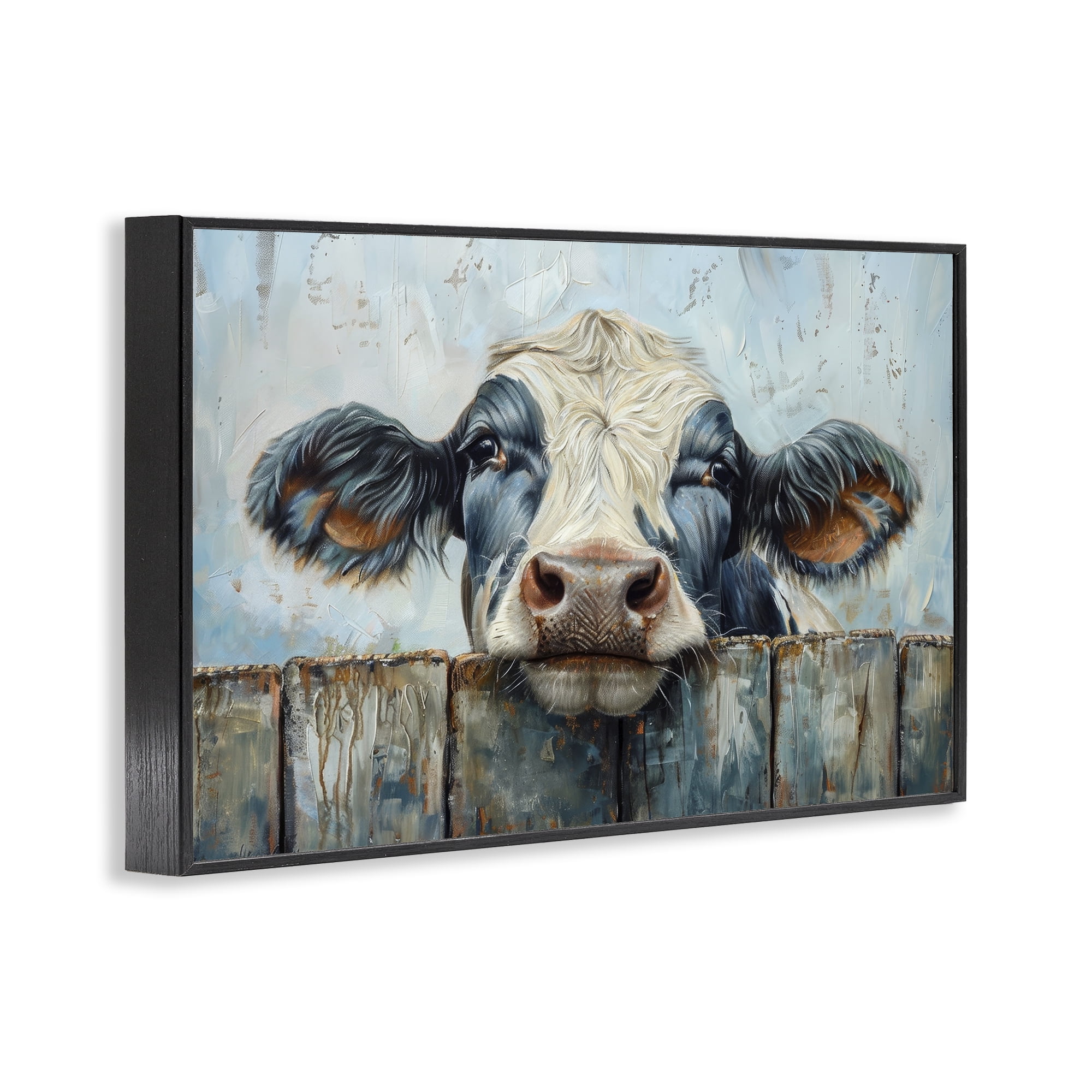 Stupell Industries Howdy Neighbor Cow Animals & Insects Painting Black Framed Art Print Wall Art, 18 x 12