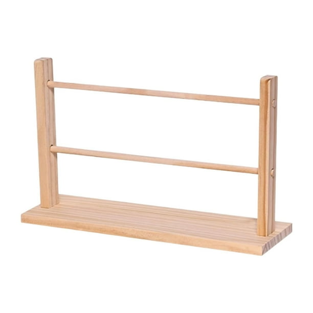 Expositor de pulseras, expositor de relojes, elegante estante de almacenamiento de cuerdas para el cabello de madera para dormitorio 2 capas