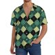 thumbnail image 1 of Fotbe Green Squares Camisa Estampada de Manga Corta para Hombre, Casual de Verano, Estilo Playero, Sin Arrugas-Small, 1 of 5