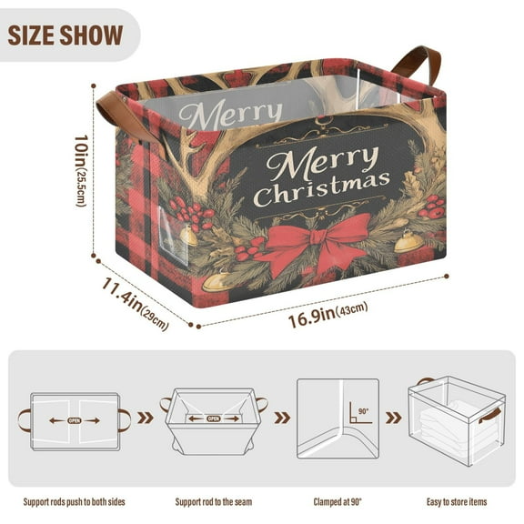 BZSMCE Collapsible Fabric Cube Storage Bins Christmas Painting Of Elegant Plaid Painting Design Pattern Storage Box
