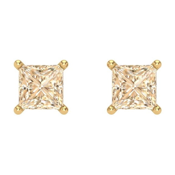 0.5 ct Screw-Back Stud Earrings for Women | 3.5mm Princess Cut Natural Morganite | 18K Yellow Gold