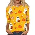 thumbnail image 4 of Womens Halloween 3/4 Sleeve Shirts Ladies' Halloween Top Halloween Shirts for Women Halloween Clothing Cute Halloween Ghost Shirt Halloween Tee Fall Shirts Plus Size Tops Crew Neck T Shirts, 4 of 4