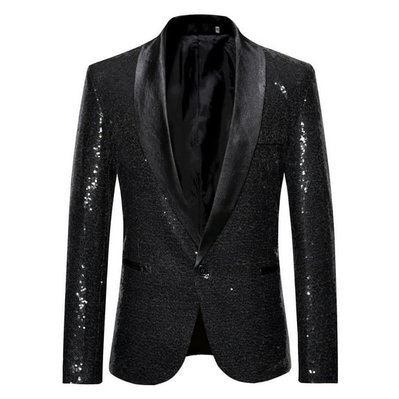 YODETEY Men Stylish Solid Suit Blazer Business Wedding Party Outwear Jacket Tops Blouse Black L