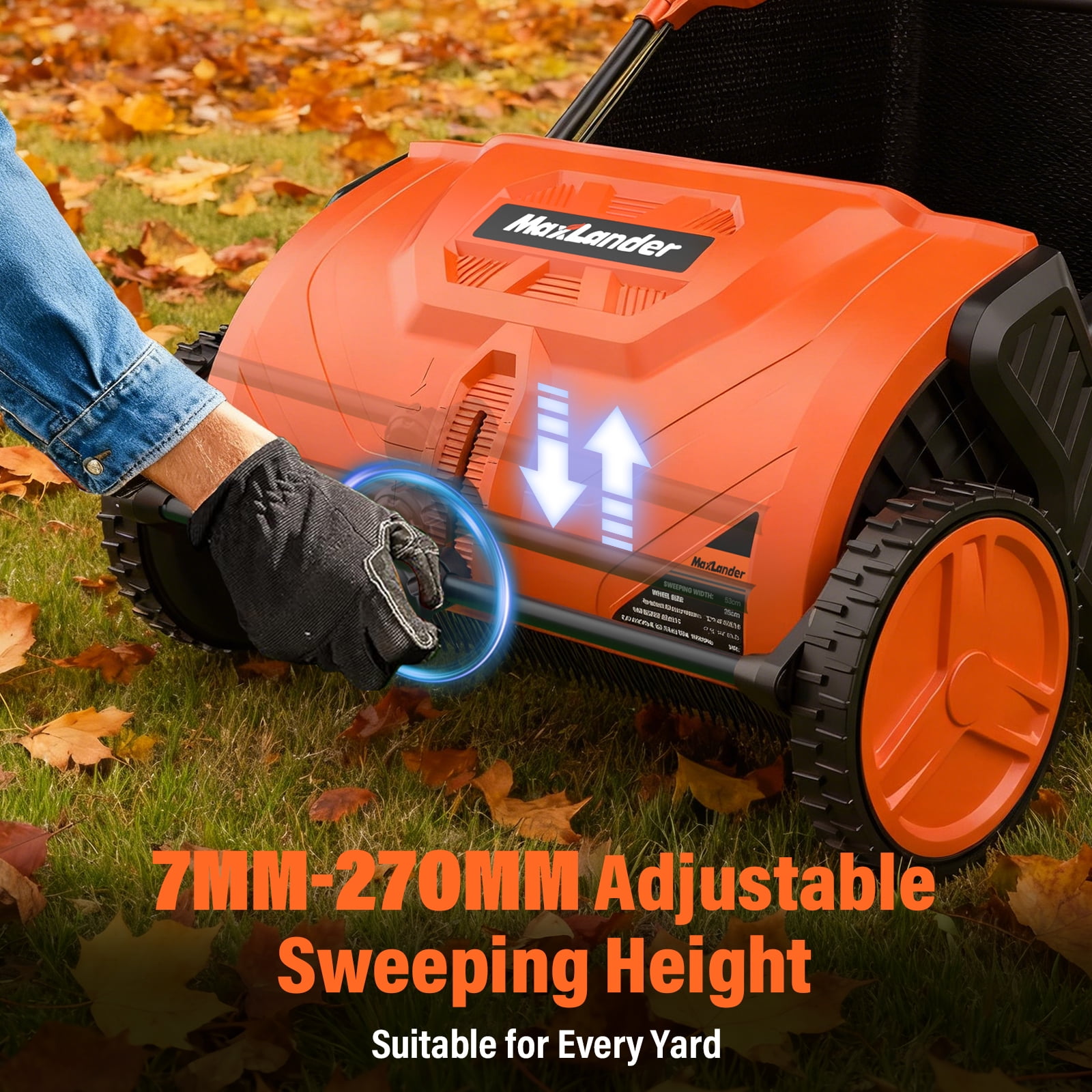21-Inch Heavy-Maxlander Duty Hand Push Leaf Sweeper, 100L Collection Bag with 3 Replaceable Brush Heads, Adjustable Handle