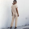 thumbnail image 4 of Camiseta de manga corta sólida para mujer Pats Set Cuello redondo Bolsillos de cintura elástica Chán Abanopi Beige/XXL, 4 of 7