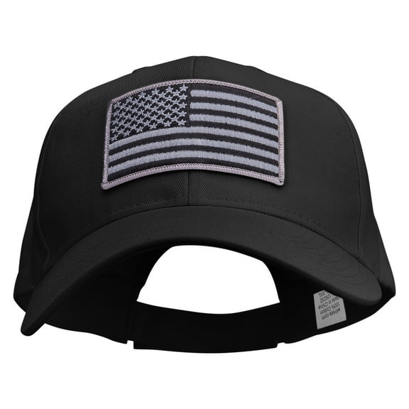 Grey American Flag Patched Big Size High Profile Twill Cap - Black XL-3XL