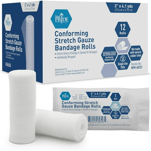 Med Pride Sterile Gauze Roll 3x147.6 Inch, 12 pack Latex-Free Bandage Wrap for Wound Care and First Aid Supplies