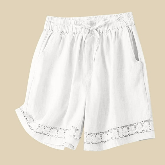 Royisotas Plus Size Womens Shorts Casual Summer Cotton Linen Loose Chino Shorts Wide Leg Elastic Waist Solid Color Shorts