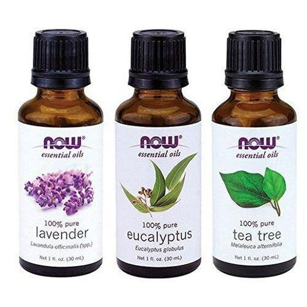 3Pack Variety of NOW Essential Oils Tea Tree, Eucalyptus, Lavender Top 3 Oils