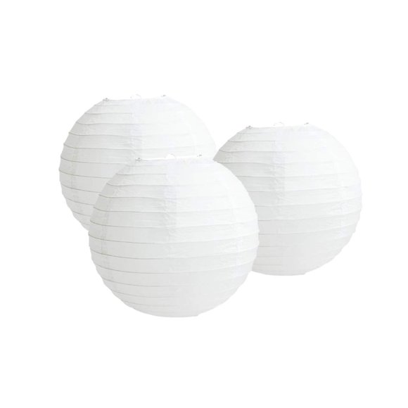 4"6"8"10"12"14"16"18 Round Paper Lanterns Lamp Wedding Birthday Party Decoration Pack Of 3 (White, 16"/40CM)