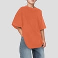 thumbnail image 2 of Ticikt Boys Short Sleeve Shirts Kids Summer Crewneck T-Shirts Casual Tops Washed Vintage Style Top for Children Everyday Wear School Outdoor Activities,Color:Orange,Size:9-10 Years, 2 of 9