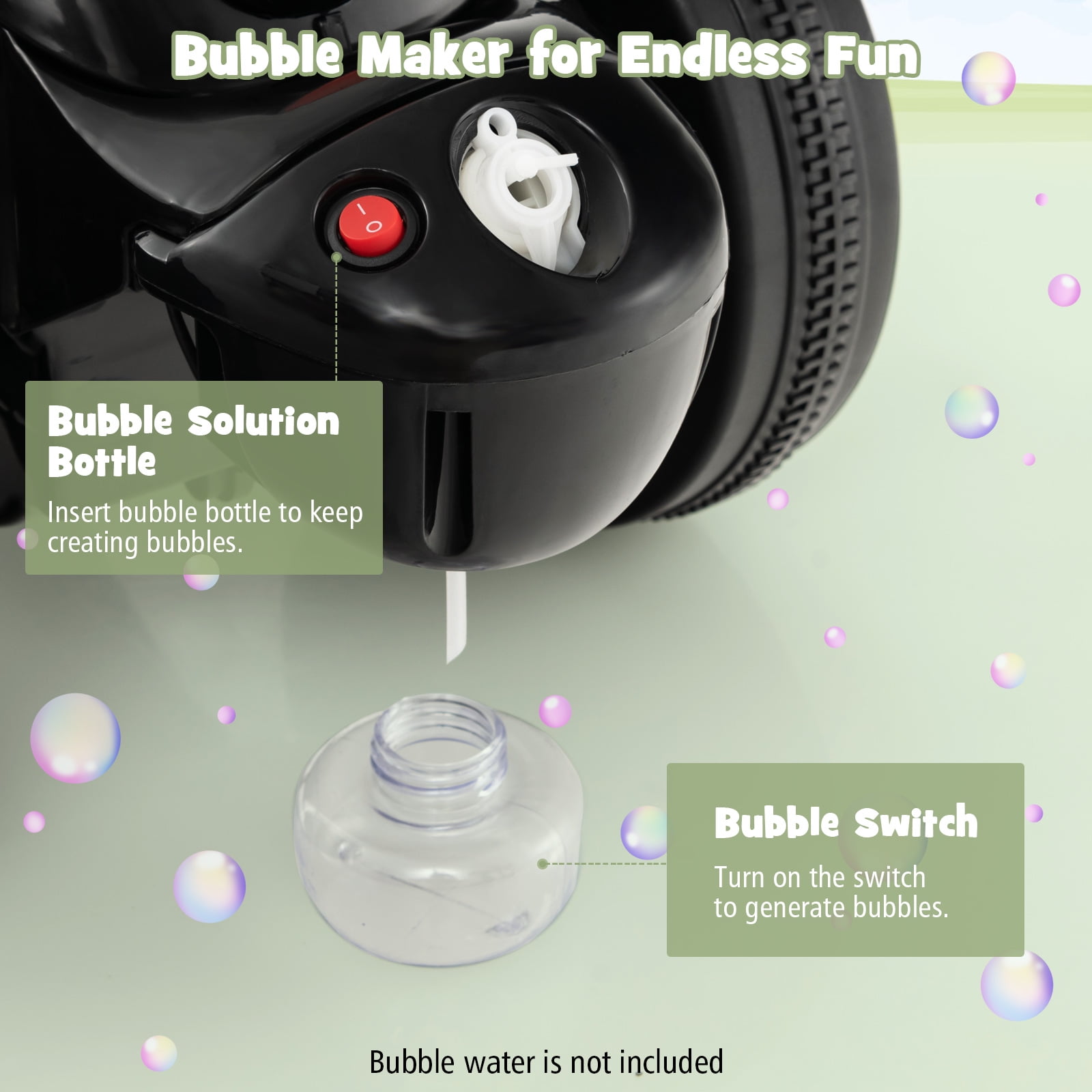Infans 6V Kids Bubble Car Electric Ride on Motorcycle w/ Music Button & LED Headlight