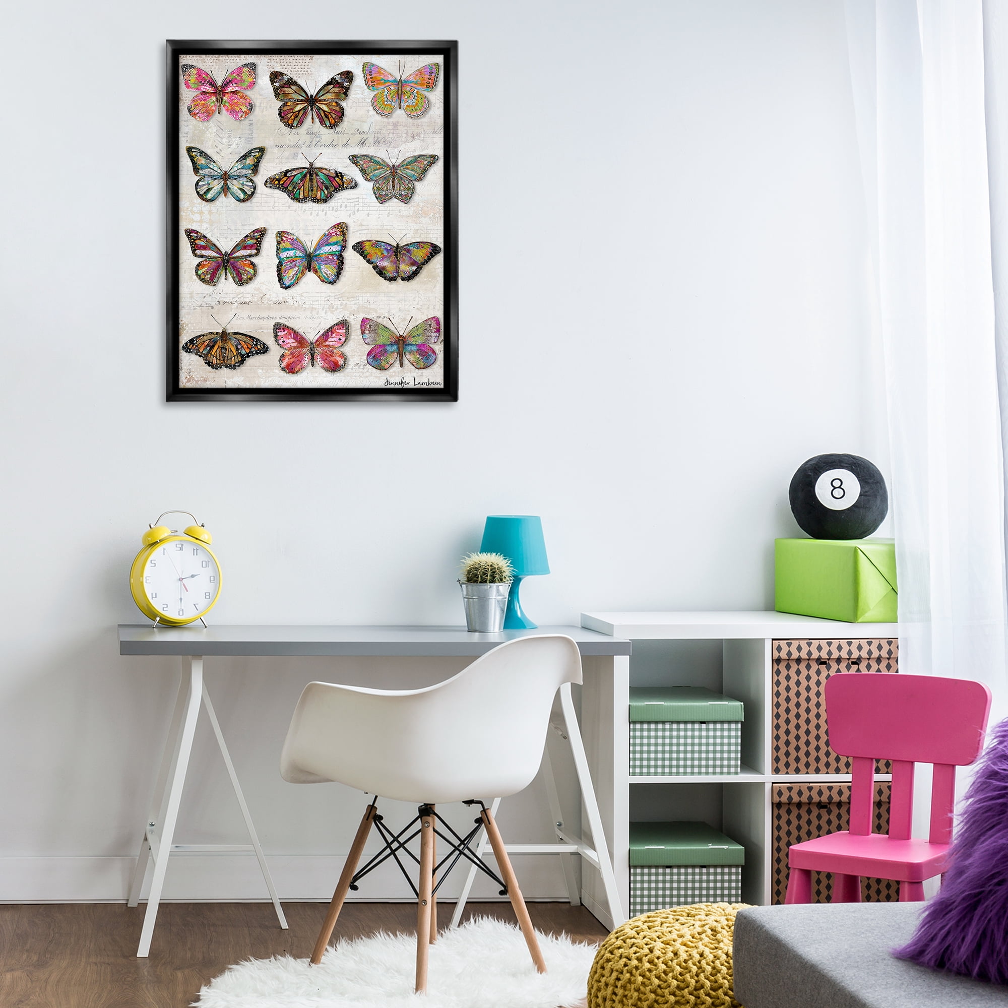 Stupell Industries Butterfly Love Vintage Studies Animals Painting Black Floater Framed Canvas Art Print Wall Art, 25 x 31