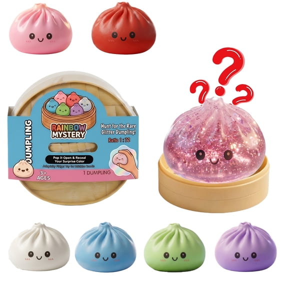 Yanxiao 4" Squishy Dumplings Toy Mystery Box, Rainbow Mystery Squishy Bun, Dumpling Stress Squeeze Balls with Steamer Box, Stress Relief Sensory Dumpling Squishy Toys for Everyone Anxiety Relief