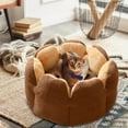 thumbnail image 3 of PureCasa Soft Plush Cute Dog Cat Bed, Washable Non-Slip Thick Fluffy Pet Bed for Fall Winter, Calming Cushion Sleeping Pad for Small Cats Dogs, Floral Home Decor, Round, 1 Pack, 16"x16", Coffee, 3 of 4