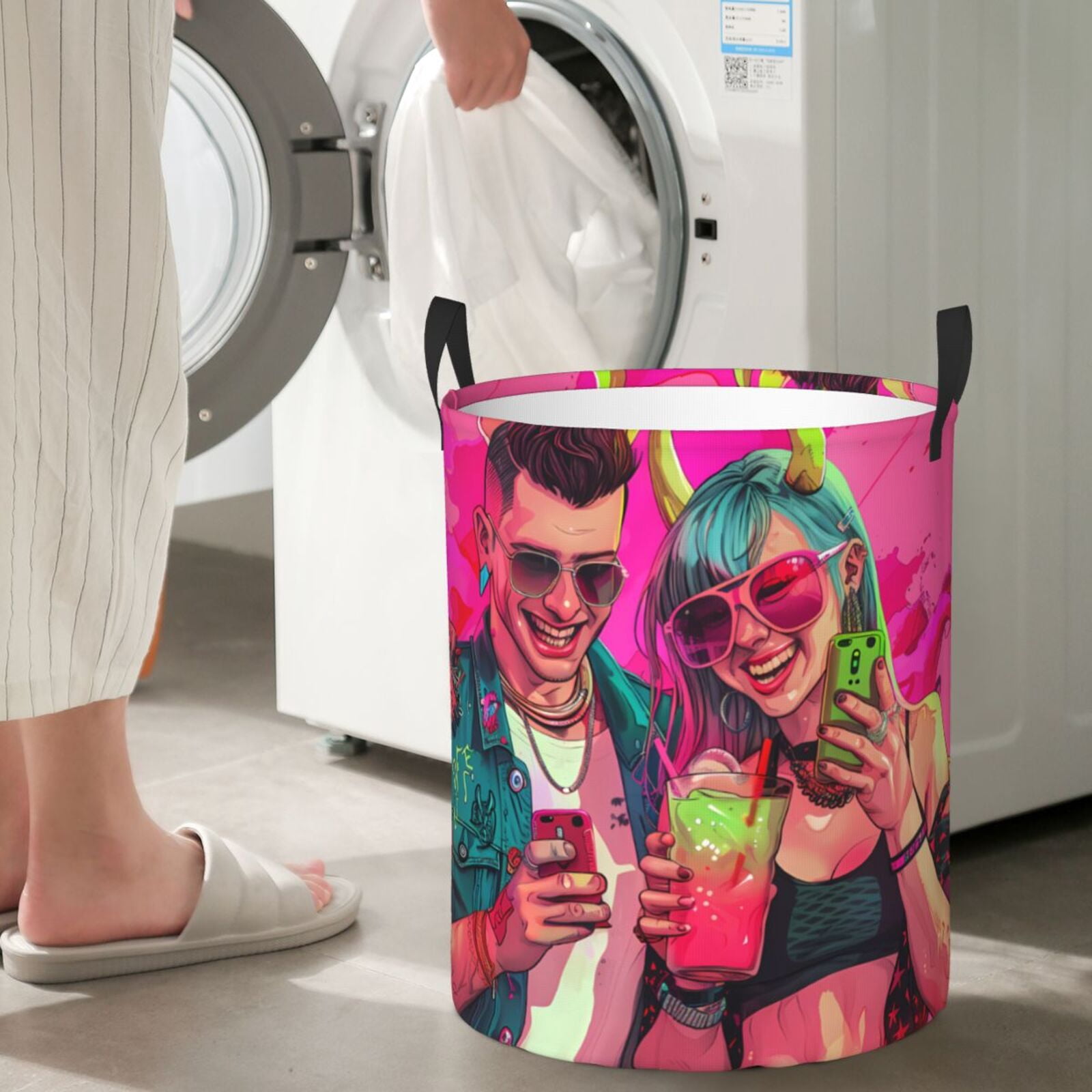 Large Laundry Basket with Handles - Hip Hop People No.114 Kids Baby Dirty Clothes Laundry Hamper for Bedroom Aesthetic