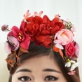 thumbnail image 3 of Diadema de flores de imitación, diadema con corona de flores para mujeres y niñas, fotos de cumpleaños Rojo, 3 of 5