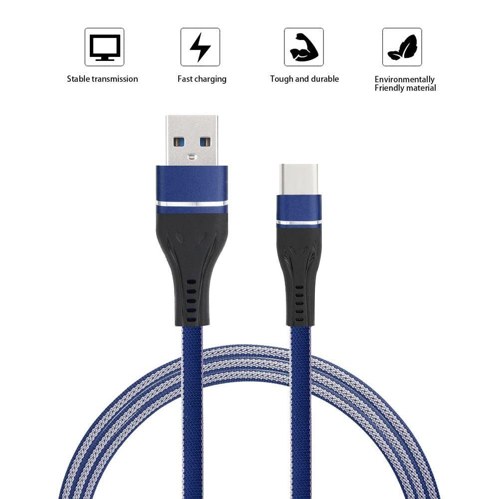 3 Pack - Black Bemz USB Cables Compatible with Samsung Galaxy A71 5G Bundle: Heavy Duty Reinforced Connector Nylon Braided USB Type-C to USB-A Cables 3.3 Feet 1 Meters 