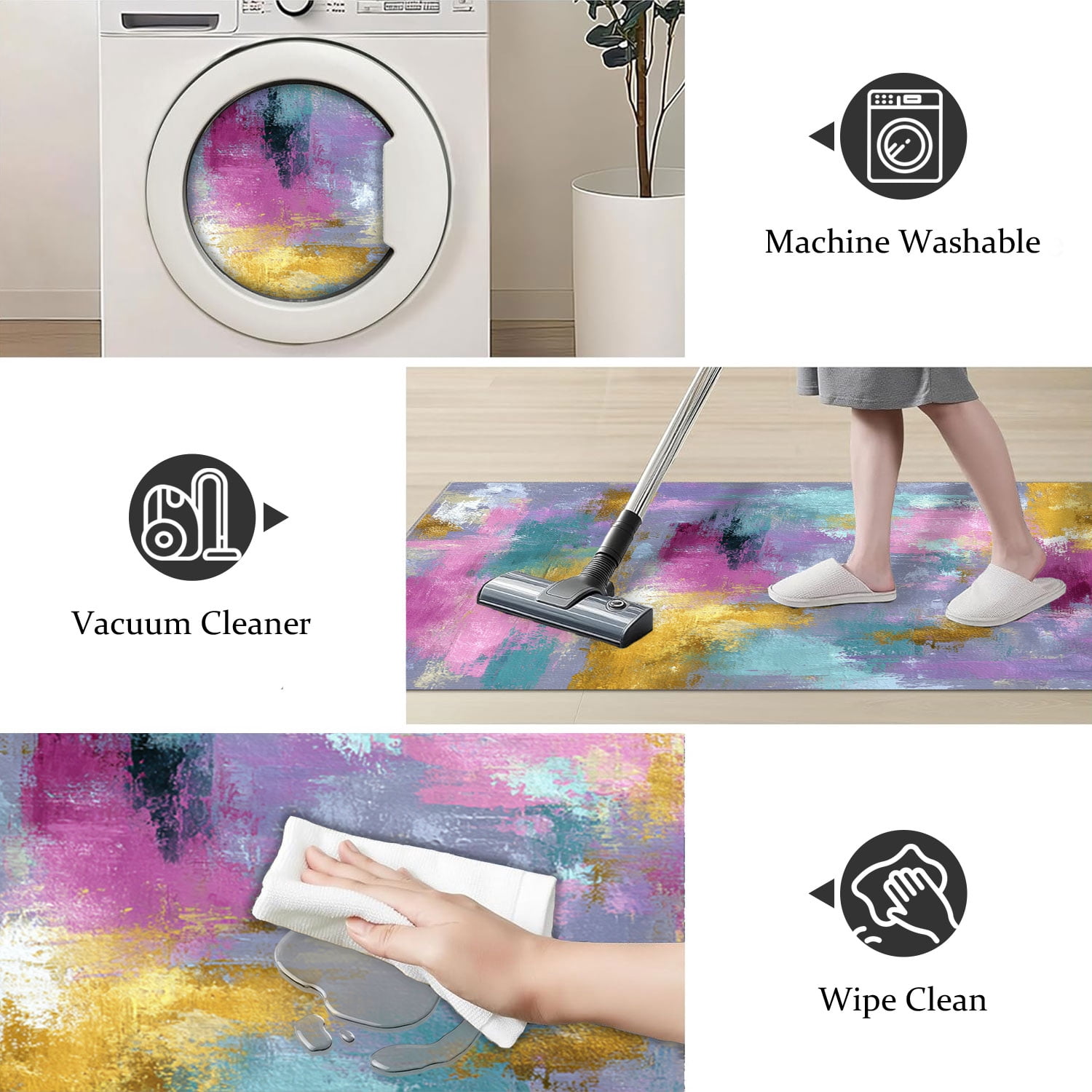 3-Piece Farmhouse Kitchen Rug Set, Washable Anti Slip Striped Floor Mats in 3 Sizes, Stain Resistant Decor Rugs for Kitchen Hallway Bathroom Home Christmas Decor
