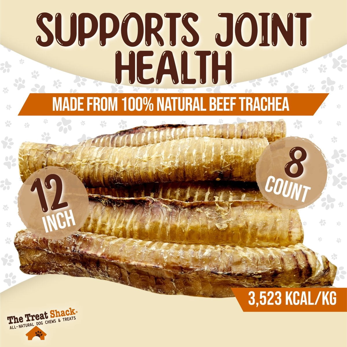 The Treat Shack 12-in Whole Beef Trachea Tubes Natural Dog Chew Treats, 8CT