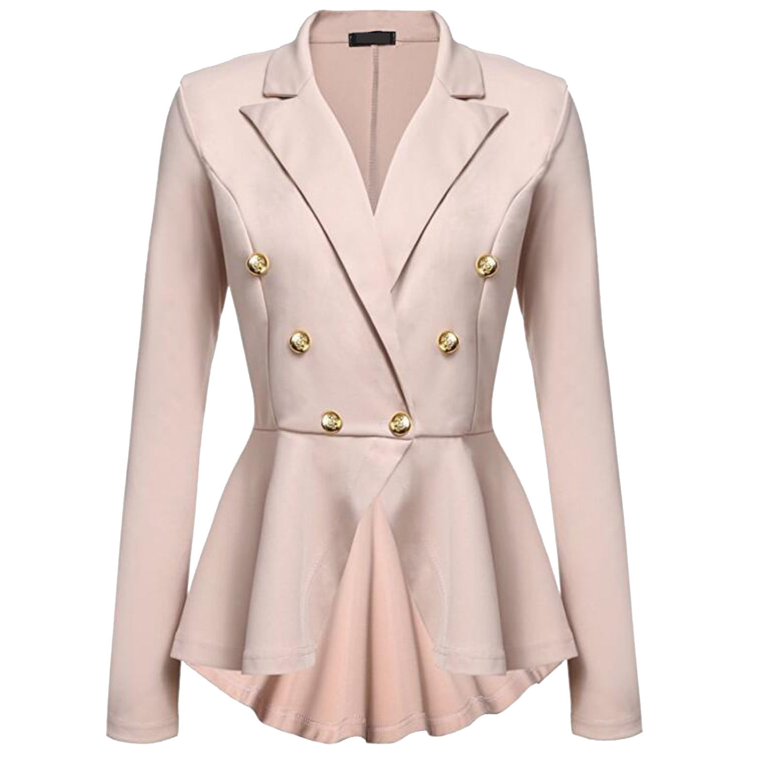 Womens Double Breasted Blazer Suit Military Jacket Lapel Slim Fit Outerwear Coat 
