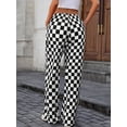 thumbnail image 2 of Women Elastic Waist Wide Leg Pants, Checkerboard Print Loose Trousers with Pockets for Fall Daily Casual Wear, 2 of 6