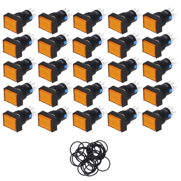Interruptor de botón pulsador 25PCS Interruptor de botón pulsador de restablecimiento automático 6 pines Rectangular Momentáneo ABS Interruptor pulsador con arandela para motor eléctrico Electrodomést