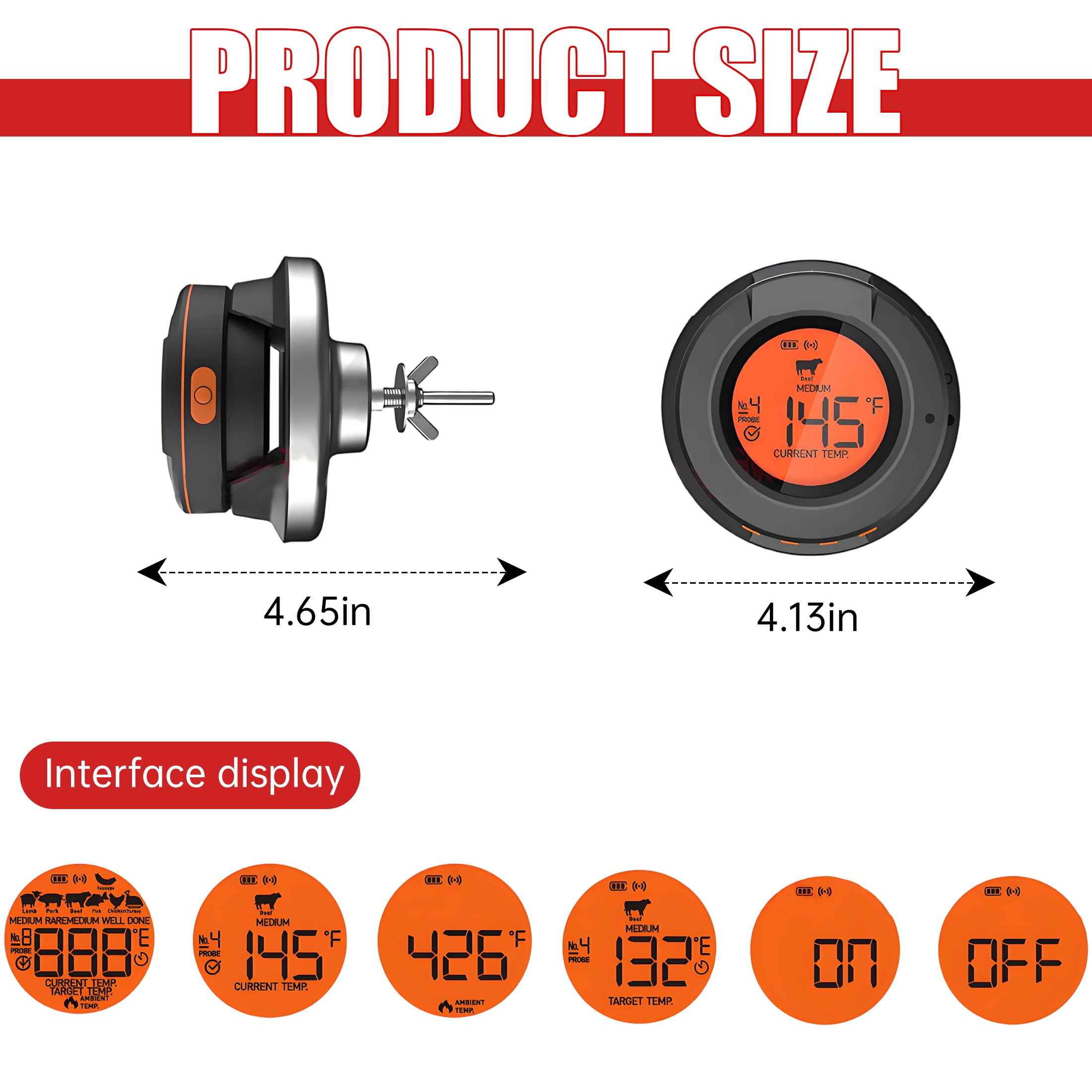 GJX Digital Meat Thermometer,Detachable Wireless Meat Thermometer,Waterproof Instant Read Thermometer for Indoor and Outdoor Cooking