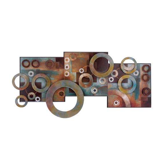 DecMode Multi Colored Wood Geometric Wall Decor with Overlapping Circle Cutouts