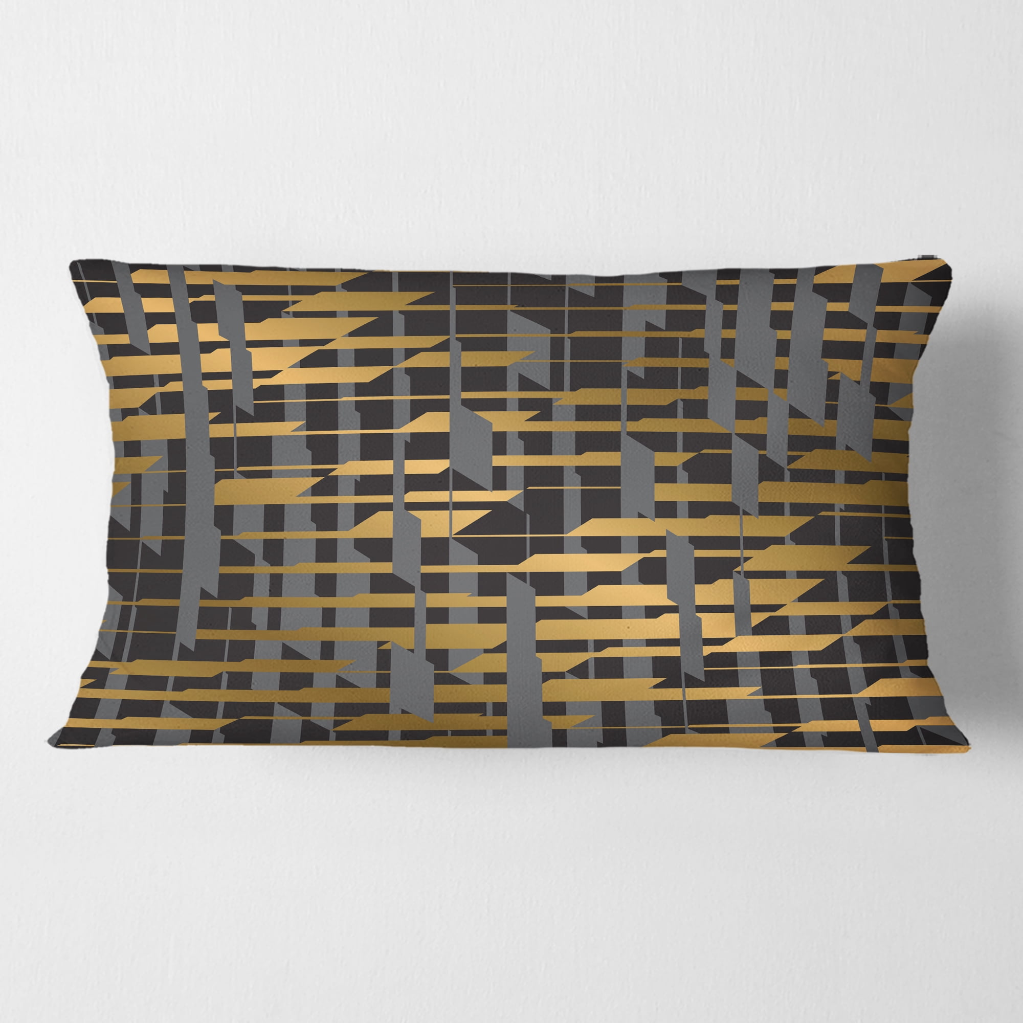 Designart Gold Checkered Pattern I' Mid-Century Modern Throw Pillow - 12x20