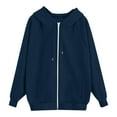 thumbnail image 5 of Women's Full Zip Up Hoodies Casual Long Sleeve Sweatshirts Solid Color Drawstring Jacket Coat For Women With Pockets (L, Navy), 5 of 5