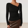 thumbnail image 5 of ClodeEU Women's Long Sleeve Asymmetrical Neck Ruched Shirts,Spring Fashion Casual Slim Fit Tee Black,Womens Plus S, 5 of 6