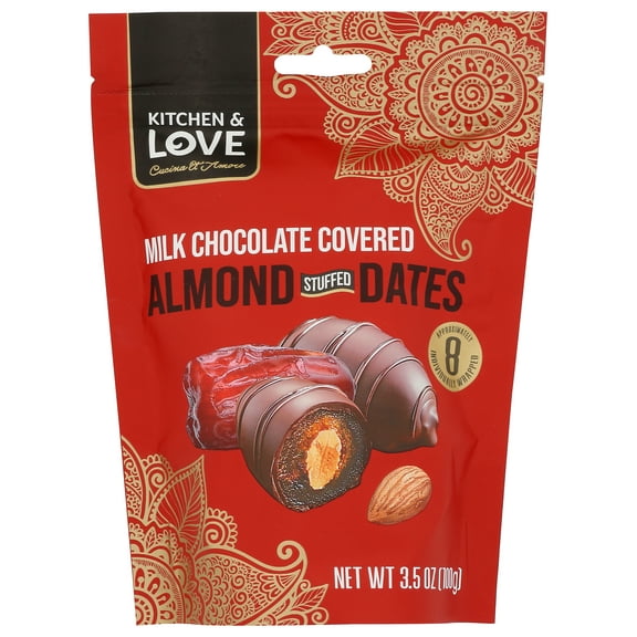 Pack of 8, Kitchen And Love Milk Chocolate Covered Almond Stuffed Dates, 3.5 oz