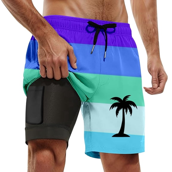 ibiyuan Men Swim Shorts with Breathable Mesh Lining Quick-Dry Mens Bathing Suits Drawstring Waist Mens Short Zipper Pockets Lightweight Hawaiian Print Beach Pool Vacation Swimwear,c-Dark Purple
