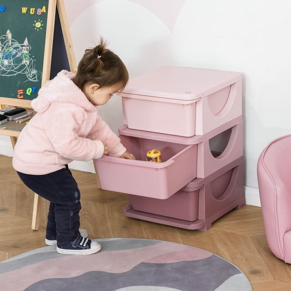 Kids Furniture 3 Tier Kids Storage Unit Dresser Tower with Drawers Chest Toy Organizer for Bedroom Nursery Kindergarten Living Room for Boys Girls Toddlers, Pink,Baby Nursery Furniture