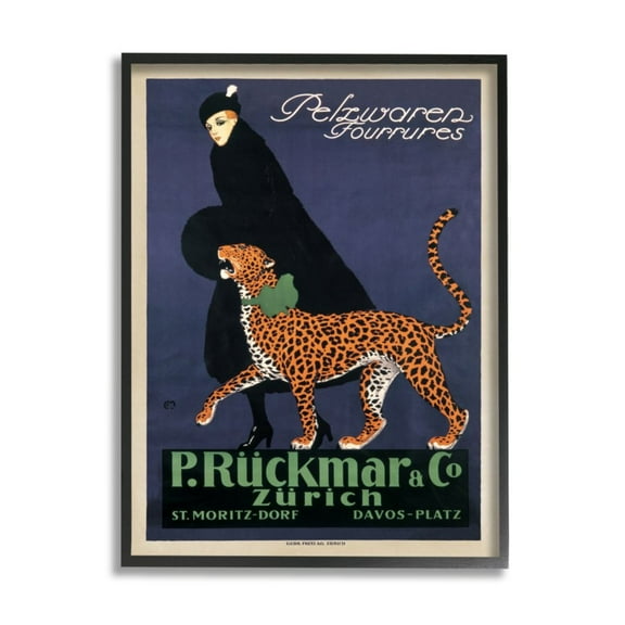 Stupell Industries Vintage Women's Fashion Campaign with Leopard Design by Ernest Montaut, 11" x 14", Black Framed