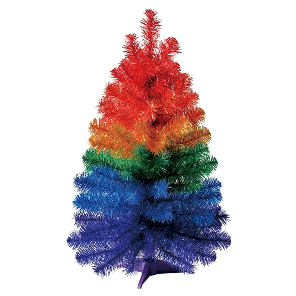 Holiday Time Non-Lit Tinsel Artificial Christmas Tree, 24", Rainbow Color - Walmart.com