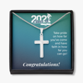 thumbnail image 1 of À Mon Fils de 2021 Graduation Message Carte Croix Collier w Pendentif en Acier Inoxydable, 1 of 7