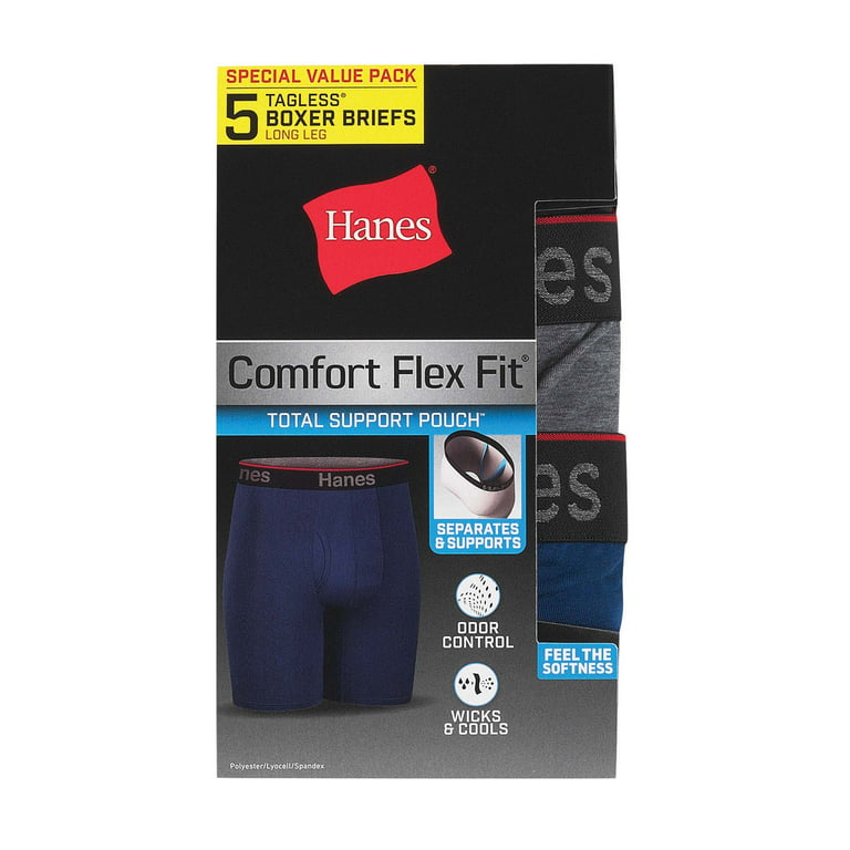 Hanes Men's Comfort Flex Fit Total Support Pouch Long Leg Boxer Briefs,  5-Pack 