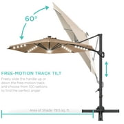 Best Choice Products 10ft 360-Degree Solar LED Lit Cantilever Patio Umbrella, Outdoor Hanging Shade - Tan