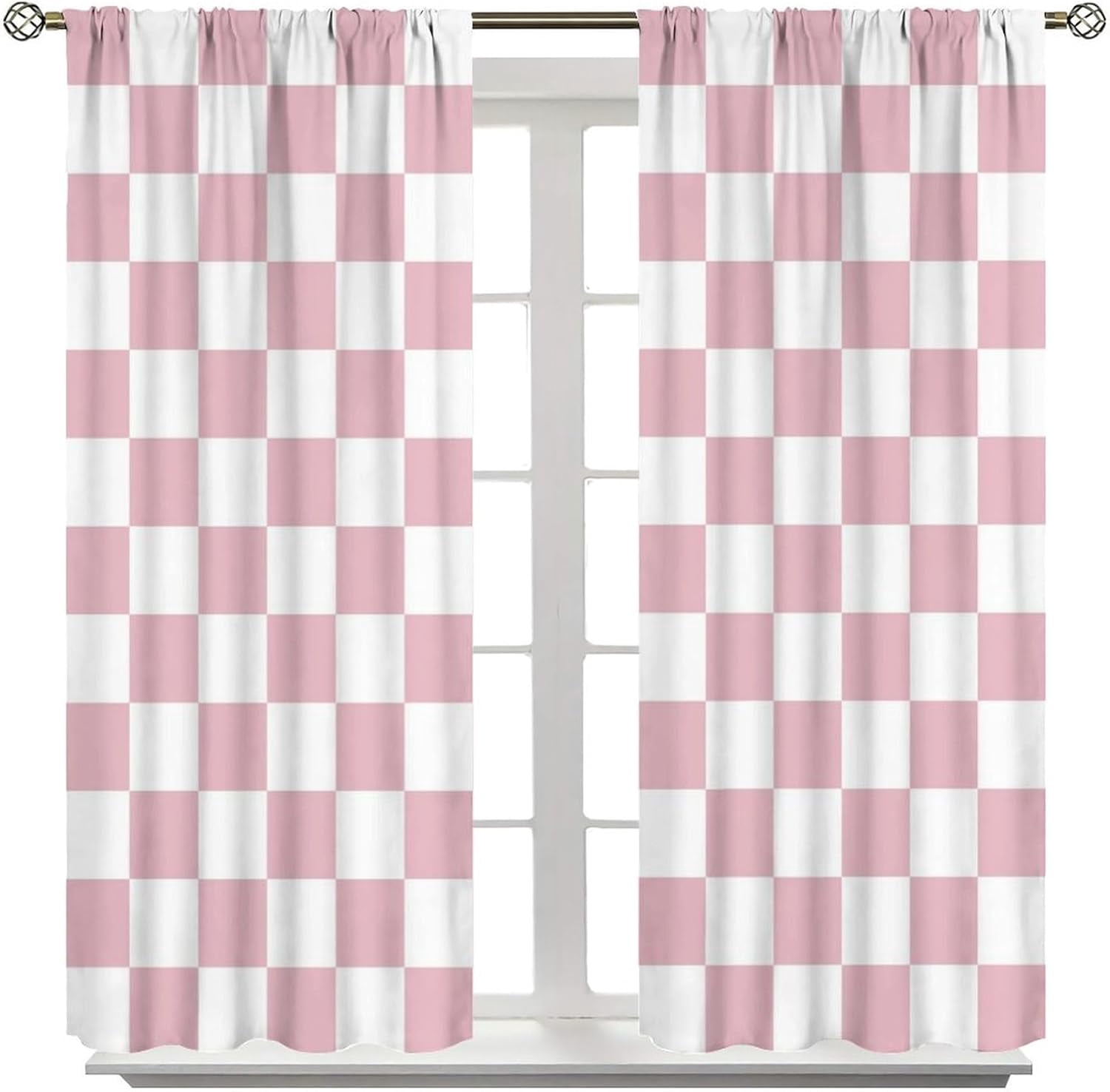 Flower Green Kitchen Curtains, Blue Pink Daisy Wildflower Floral Botanical 3-Piece Kitchen Curtain Valance and Tiers Set 36 Inch Length, Rod Pocket Half Window Curtains for Cafe Living Room Bathroom
