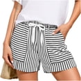 thumbnail image 2 of UDAUDU Striped Shorts for Women with Expanding Pockets Loose Drawstring Beach Soft Shorts High Rise Wide Leg Striped Summer Pants Short Black L, 2 of 6